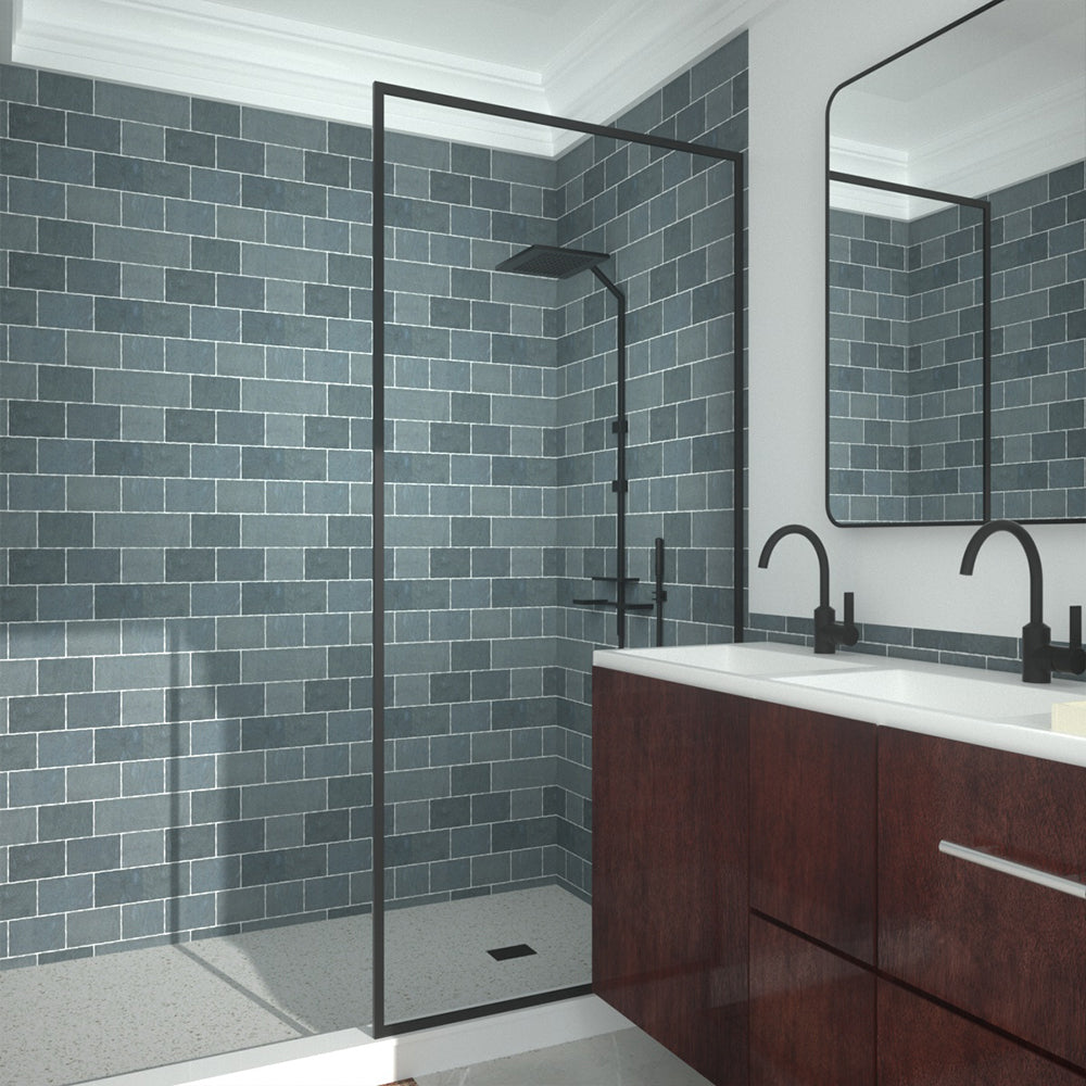 Niveal Citron 34 in. W x 72 in. H Fixed Framed Shower Door in Matte Black Finish